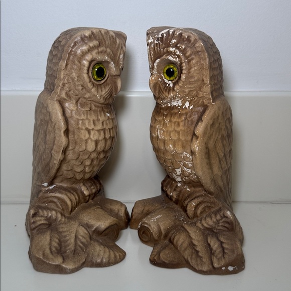 Vintage 1970s Ceramic Brown Owl Figurines Bookends - Picture 2 of 6